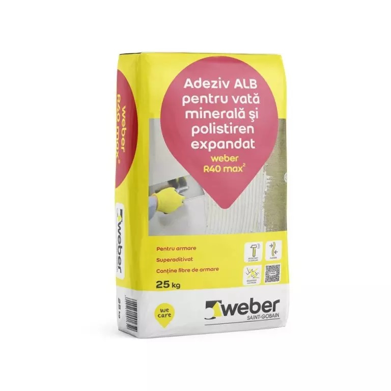 .Weber R40 MAX 2 Adeziv cu fibra p/u armare vata min+polist 25 kg
