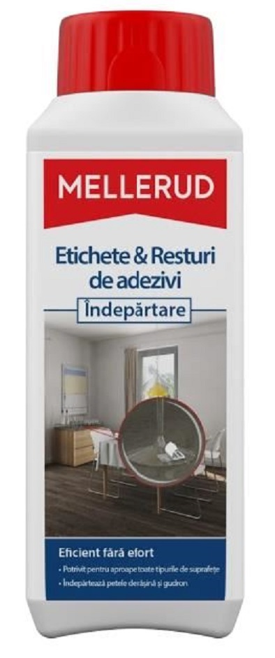 Mellerud solutie p/u indepartare etichete si resturi de adeziv 250 ml Mellerud solutie p/u indepartare etichete si resturi de adeziv 250 ml